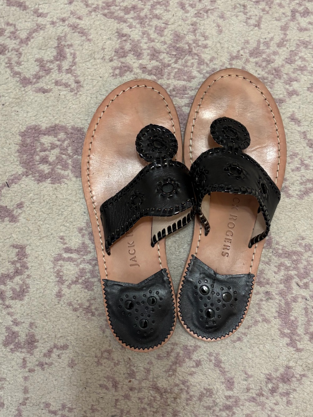 Jack Rogers Kids Black Leather Woven Thong Sandals